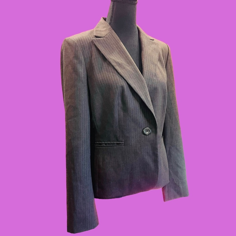 Brown Pinstriped Blazer Jacket Suiting Women’s 8 by Ann Taylor LOFT